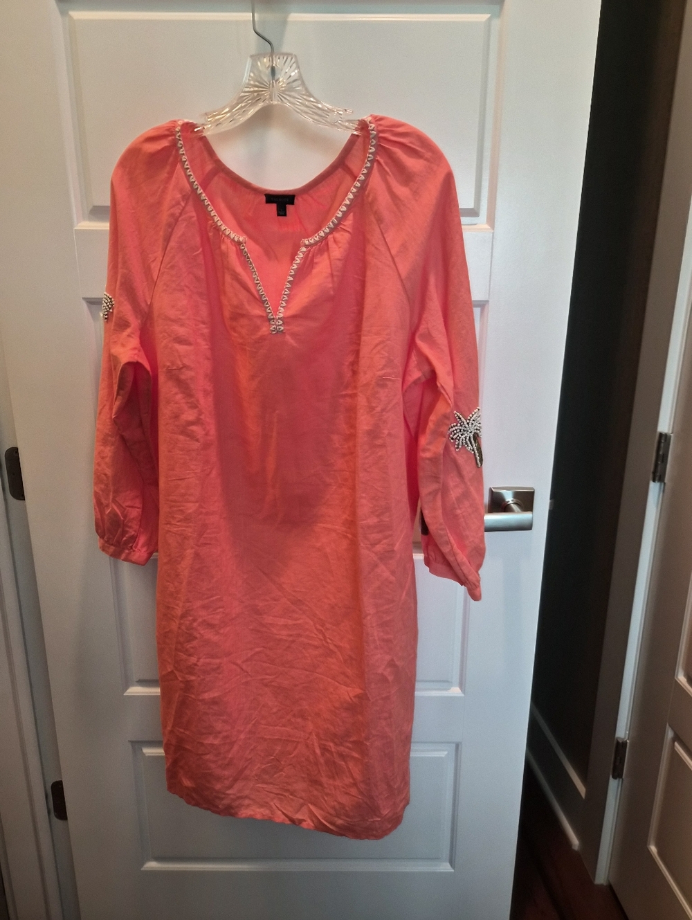 Women's Coral Embellished V-Neck Dress